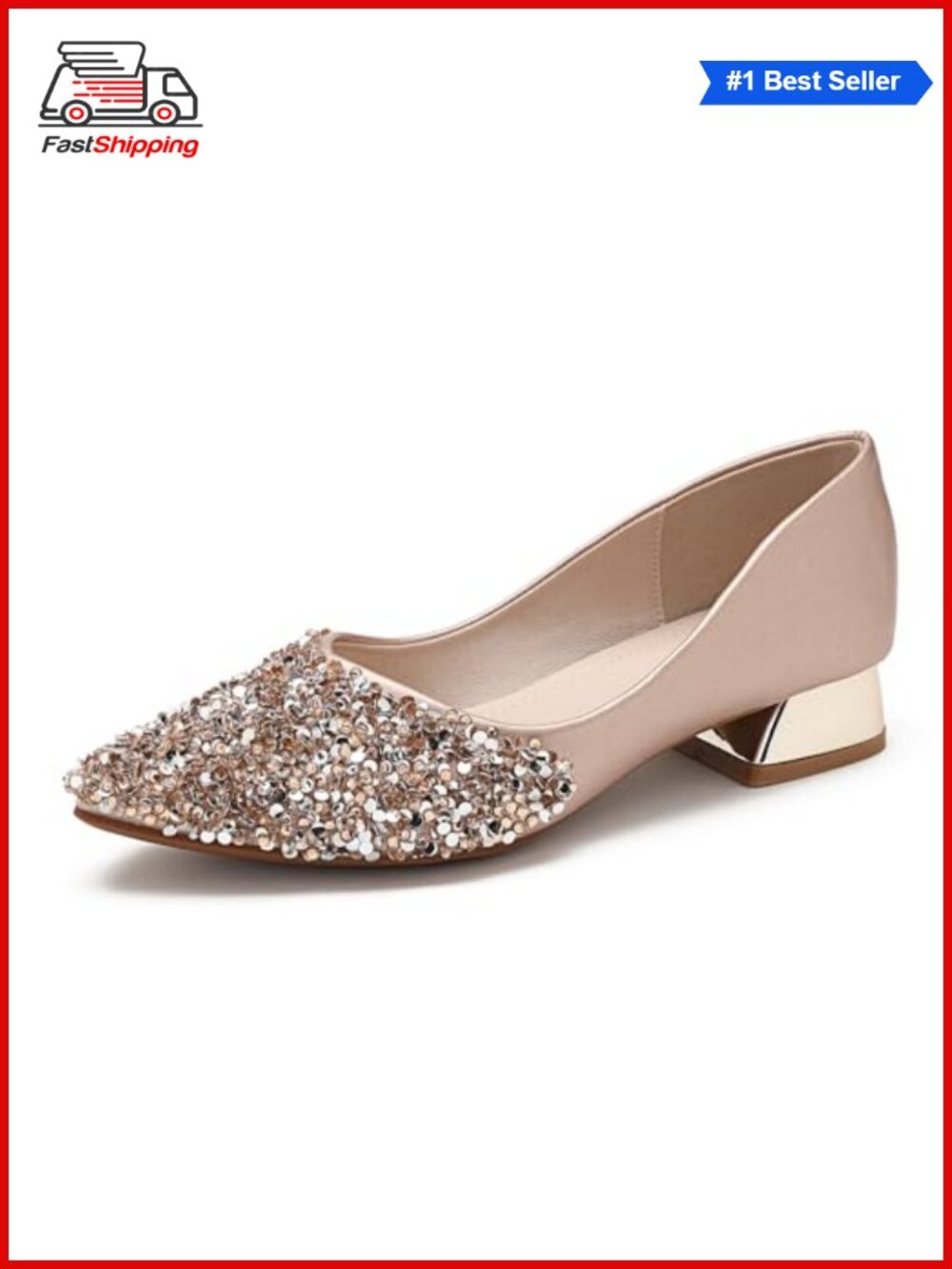 ✨ Pointed Toe Rhinestone Chunky Heel Pumps for Women Comfortable Work Wedding